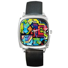 Urban Graffiti Movie Theme Productor Colorful Abstract Arrows Square Metal Watch by genx