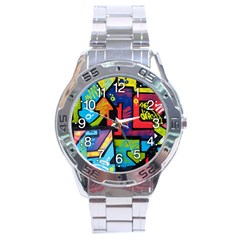 Urban Graffiti Movie Theme Productor Colorful Abstract Arrows Stainless Steel Analogue Watch by genx