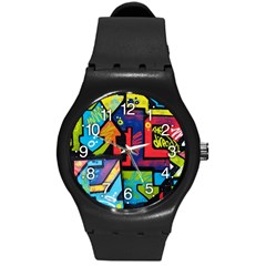 Urban Graffiti Movie Theme Productor Colorful Abstract Arrows Round Plastic Sport Watch (m) by genx