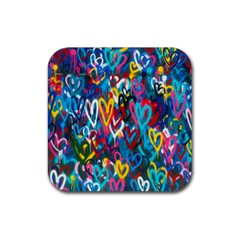 Graffiti Hearts Street Art Spray Paint Rad Rubber Coaster (square)  by genx