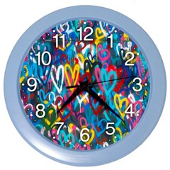 Graffiti Hearts Street Art Spray Paint Rad Color Wall Clocks by genx