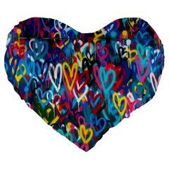 Graffiti Hearts Street Art Spray Paint Rad Large 19  Premium Heart Shape Cushions by genx