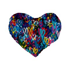 Graffiti Hearts Street Art Spray Paint Rad Standard 16  Premium Flano Heart Shape Cushions by genx