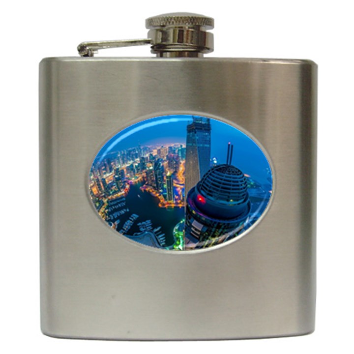 City Dubai Photograph From The Top Of Skyscrapers United Arab Emirates Hip Flask (6 oz)