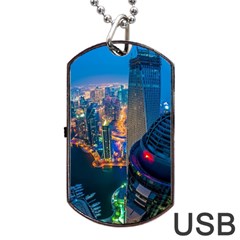 City Dubai Photograph From The Top Of Skyscrapers United Arab Emirates Dog Tag Usb Flash (one Side) by Sapixe