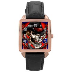 Confederate Flag Usa America United States Csa Civil War Rebel Dixie Military Poster Skull Rose Gold Leather Watch  by Sapixe