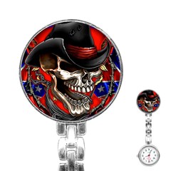 Confederate Flag Usa America United States Csa Civil War Rebel Dixie Military Poster Skull Stainless Steel Nurses Watch by Sapixe