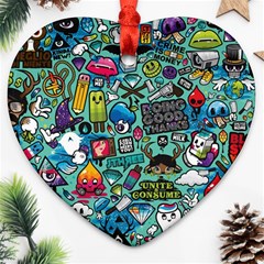 Comics Collage Heart Ornament (two Sides) by Sapixe