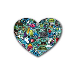 Comics Collage Rubber Coaster (heart)  by Sapixe