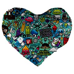 Comics Collage Large 19  Premium Heart Shape Cushions by Sapixe