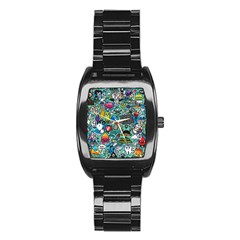 Comics Collage Stainless Steel Barrel Watch by Sapixe