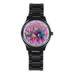 Crystal Flower Stainless Steel Round Watch