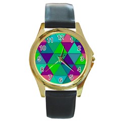 Background Geometric Triangle Round Gold Metal Watch by Nexatart