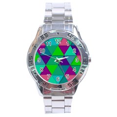 Background Geometric Triangle Stainless Steel Analogue Watch by Nexatart