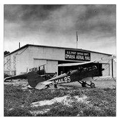 Omaha Airfield Airplain Hangar Large Satin Scarf (square) by Nexatart