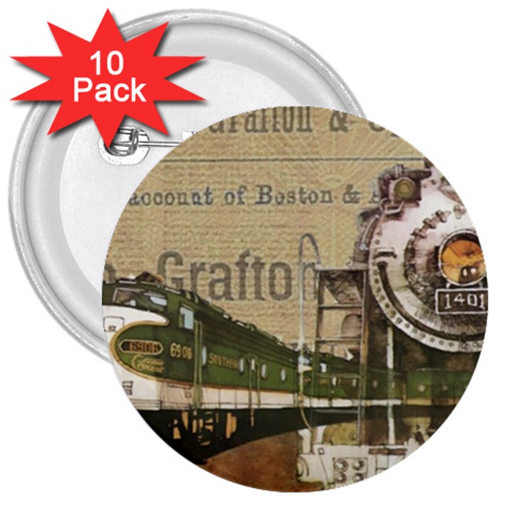 Train Vintage Tracks Travel Old 3  Buttons (10 pack) 