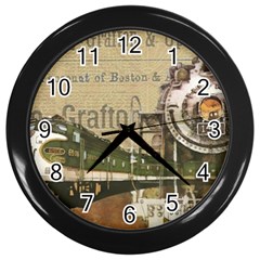 Train Vintage Tracks Travel Old Wall Clocks (Black)