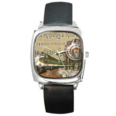 Train Vintage Tracks Travel Old Square Metal Watch