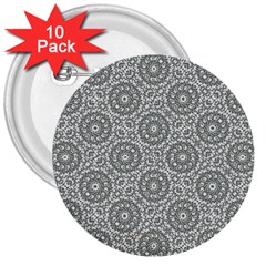 Grey Ornate Decorative Pattern 3  Buttons (10 Pack)  by dflcprints