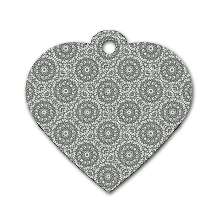 Grey Ornate Decorative Pattern Dog Tag Heart (One Side)