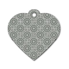 Grey Ornate Decorative Pattern Dog Tag Heart (two Sides)