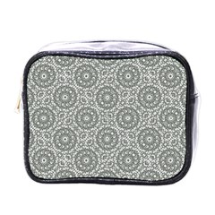 Grey Ornate Decorative Pattern Mini Toiletries Bags by dflcprints