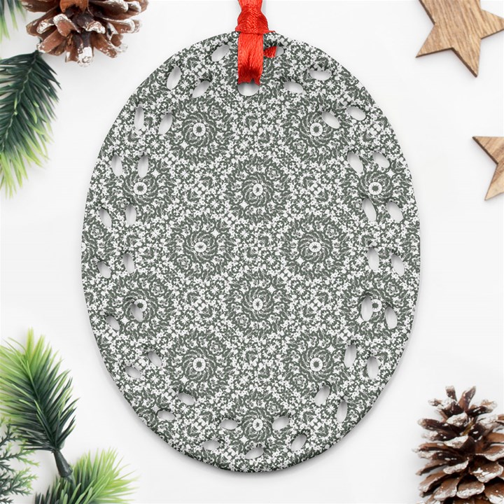 Grey Ornate Decorative Pattern Oval Filigree Ornament (Two Sides)