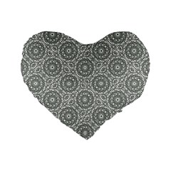 Grey Ornate Decorative Pattern Standard 16  Premium Flano Heart Shape Cushions by dflcprints