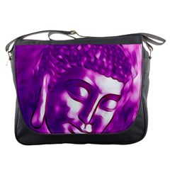 Purple Buddha Art Portrait Messenger Bags by yoursparklingshop