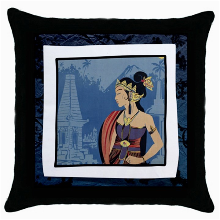 Java Indonesia Girl Headpiece Throw Pillow Case (Black)