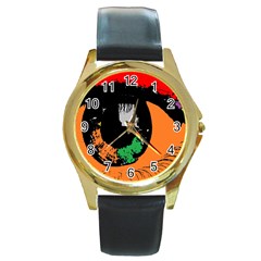 Eyes Makeup Human Drawing Color Round Gold Metal Watch by Nexatart