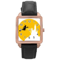 Castle Cat Evil Female Fictiona Rose Gold Leather Watch  by Nexatart