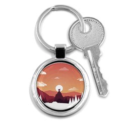 Design Art Hill Hut Landscape Key Chains (round)  by Nexatart