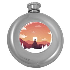 Design Art Hill Hut Landscape Round Hip Flask (5 Oz) by Nexatart