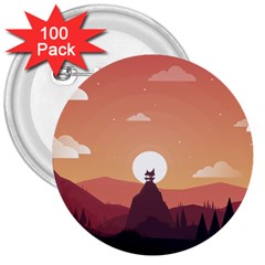 Design Art Hill Hut Landscape 3  Buttons (100 Pack)  by Nexatart