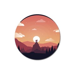 Design Art Hill Hut Landscape Magnet 3  (round) by Nexatart