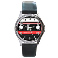 Compact Cassette Musicassette Mc Round Metal Watch by Nexatart