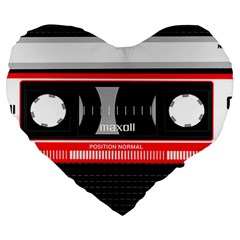 Compact Cassette Musicassette Mc Large 19  Premium Heart Shape Cushions by Nexatart