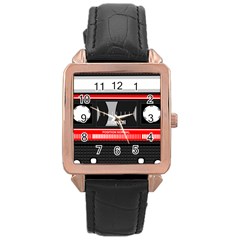 Compact Cassette Musicassette Mc Rose Gold Leather Watch  by Nexatart