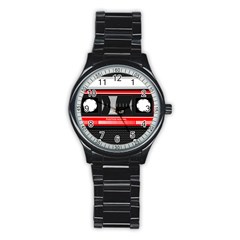 Compact Cassette Musicassette Mc Stainless Steel Round Watch