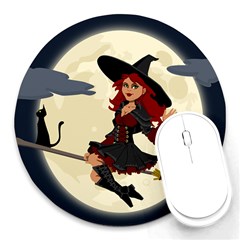 Witch Witchcraft Broomstick Broom Round Mousepads by Nexatart