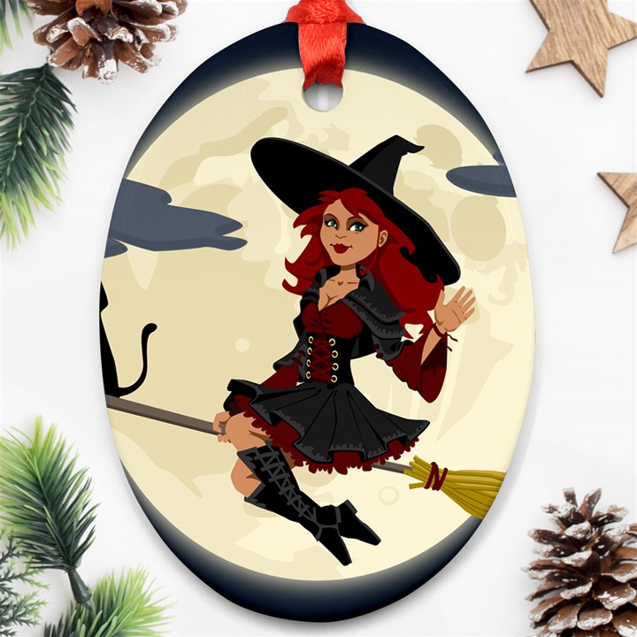 Witch Witchcraft Broomstick Broom Ornament (Oval)