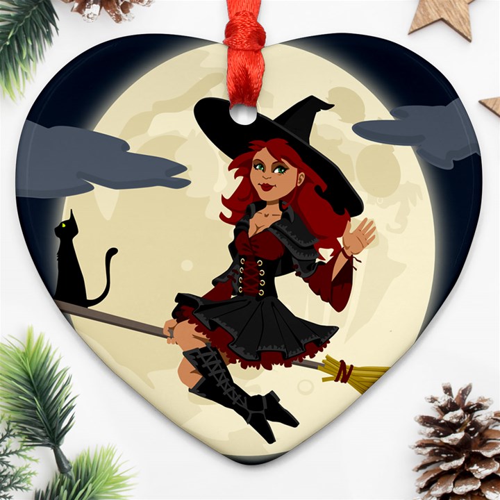 Witch Witchcraft Broomstick Broom Ornament (Heart)