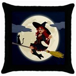 Witch Witchcraft Broomstick Broom Throw Pillow Case (Black) Front