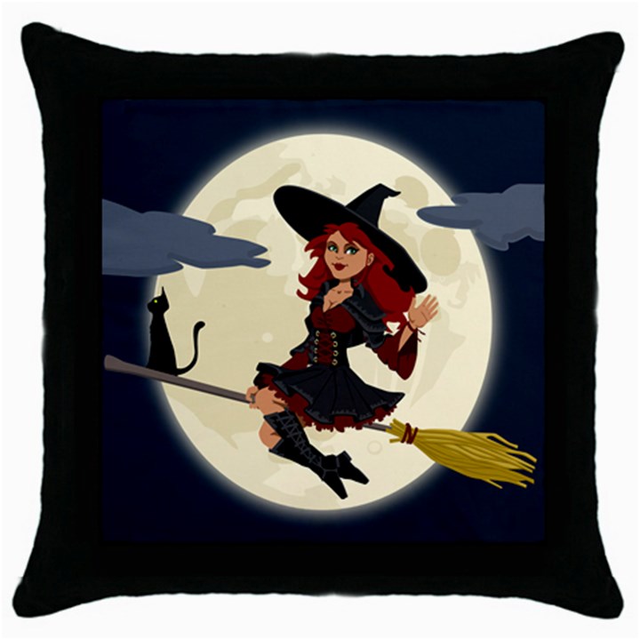 Witch Witchcraft Broomstick Broom Throw Pillow Case (Black)