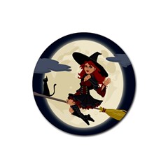 Witch Witchcraft Broomstick Broom Rubber Round Coaster (4 Pack)  by Nexatart