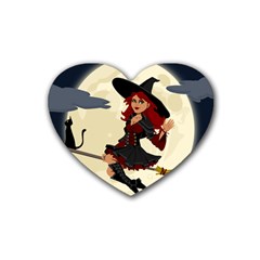 Witch Witchcraft Broomstick Broom Rubber Coaster (heart)  by Nexatart