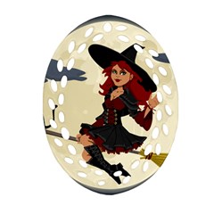 Witch Witchcraft Broomstick Broom Oval Filigree Ornament (two Sides) by Nexatart