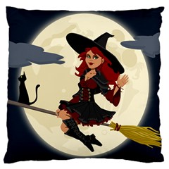 Witch Witchcraft Broomstick Broom Large Cushion Case (one Side) by Nexatart