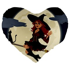 Witch Witchcraft Broomstick Broom Large 19  Premium Heart Shape Cushions by Nexatart